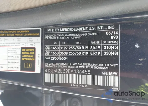 2014 Mercedes-Benz Ml 350 Bluetec 4Matic из США, поврежденный, VIN 4JGDA2EB9EA436458